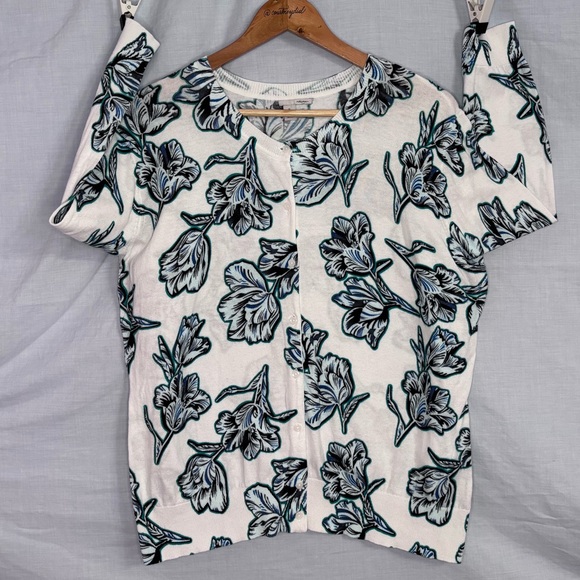 Halogen White with Blue and Green Floral Button Front Cardigan Sweater Size XL - Picture 4 of 16